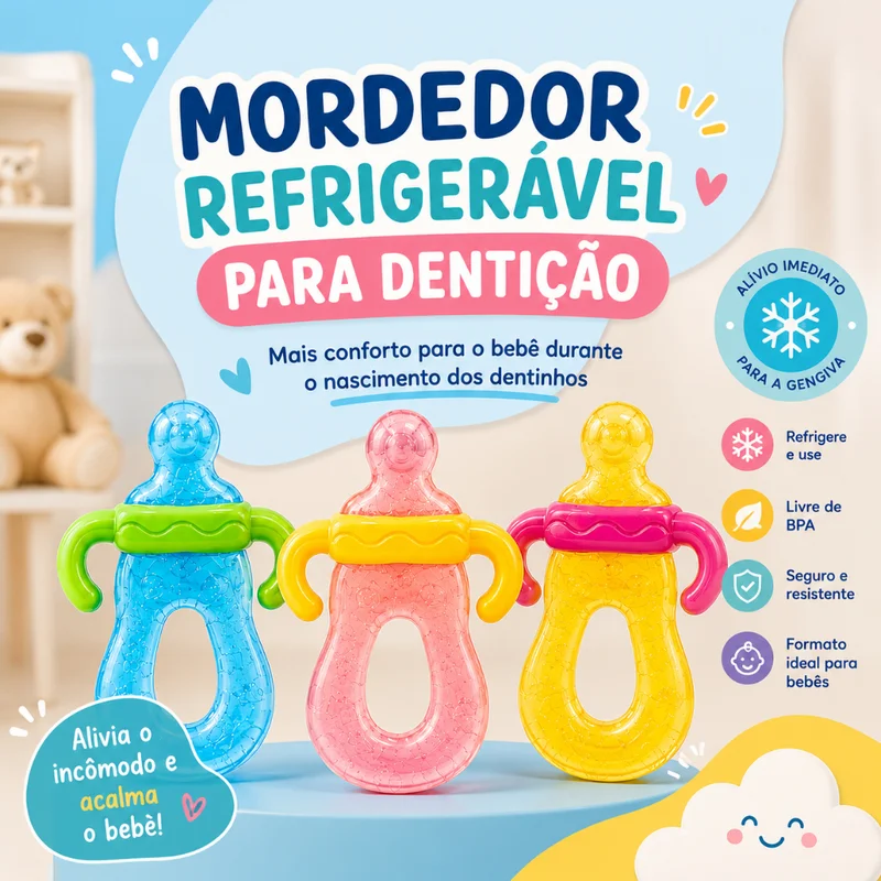 Mordedor Mamadeira Bebê Refrigerável Com Água Massageador De Gengiva Alívio Da Dentição 3M+