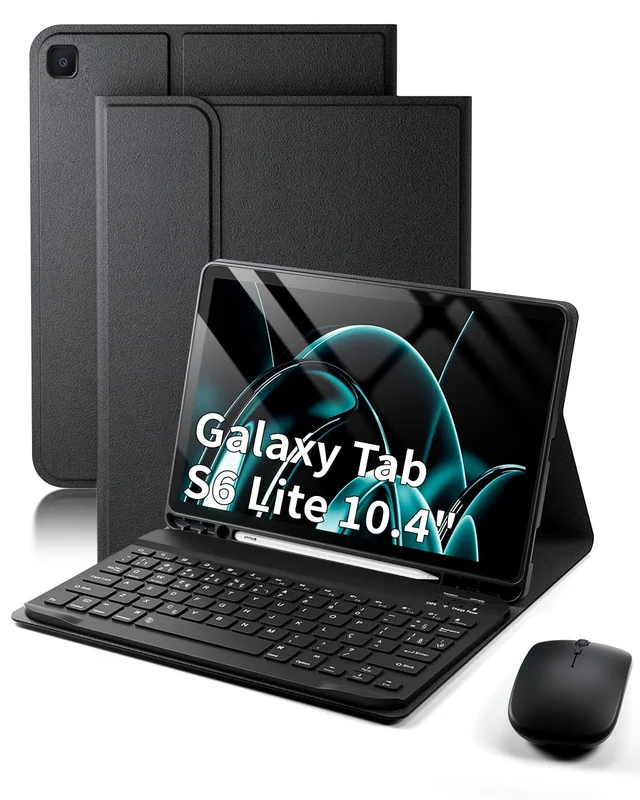 Capa com teclado para Samsung Galaxy Tab S6 Lite 10,4 polegadas,2024/2022/2020 mouse e capa fina com teclado destacável e suporte para S Pen - Preto