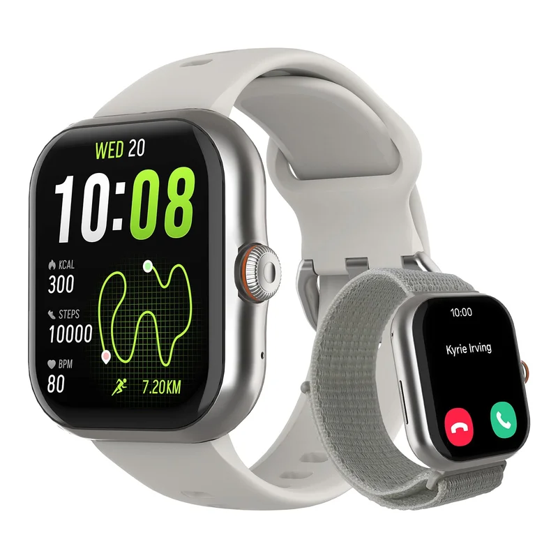 Bettdow SmartWatch GPS, Relogio Smartwatch Feminino e Masculino, 1,85 polegadas HD AMOLED, chamada Bluetooth, Esportivos relógio com voz por IA, Compatível com Android iOS, 2 Pulseiras (Prata)