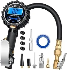 Manômetro Digital de Pressão de Pneus com Inflador,Braçadeira de ar Reforçada de 250 PSI e Acessórios de Compressor,com Engate Rápido e Mangueira de Borracha,Adequado para Automóveis e Pneus Infláveis