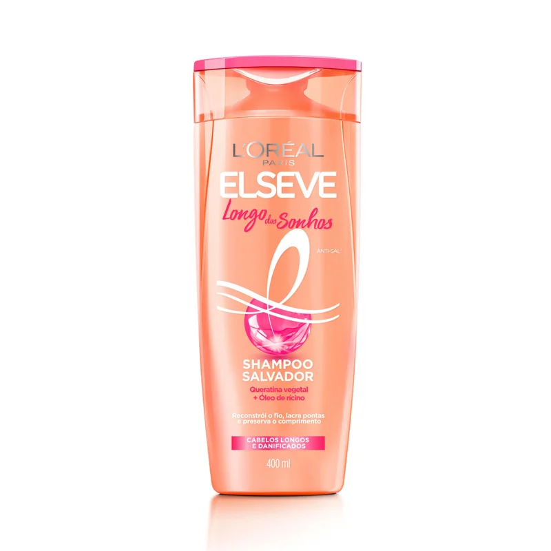 L'Oréal Paris Elseve Shampoo Salvador Longo dos Sonhos, com Óleo de Rícino e Queratina Vegetal, 400ml