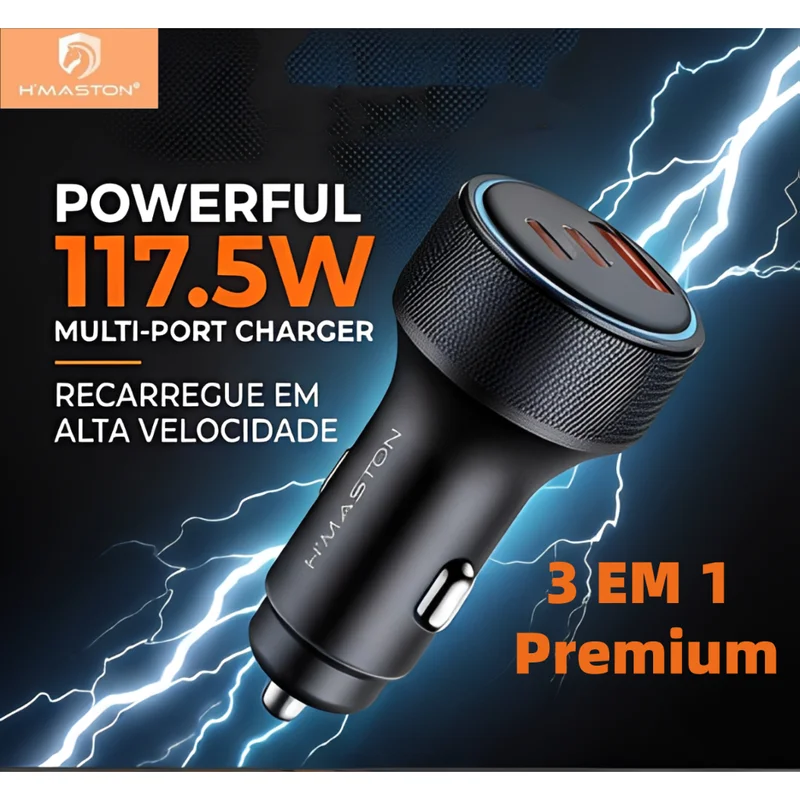 H'maston Carregador Veicular turbo 117.5W Dupla TIPO C + USB Turbo Carregamento Universal Original