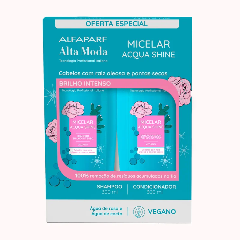 Alfaparf Alta Moda Kit Micelar Acqua Shine Shampo e Condicionador - Para cabelos com raiz oleosa e pontas secas 300ml