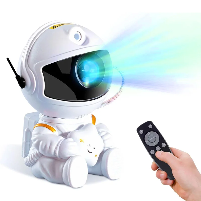 Projetor Astronauta com Estrelas e Lua Decoração Noturna Aconchegante Presente Criativo para Quarto Sala e Ambiente Luz de Projeção Decoração Noturna Projetor de LED Projeção Galáxias