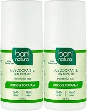 BONI NATURAL - Desodorante Roll-On sem Alumínio, Natural, Vegetal e Vegano, Coco e Toranja, 55ml, 2 unidades Leve Mais Pague Menos