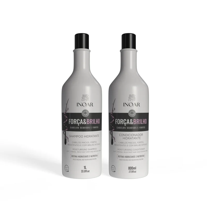 Inoar, Força & Brilho, Kit Shampoo 1L E Cond 800ml, Cabelos Fortes, Macios, Brilho Intenso