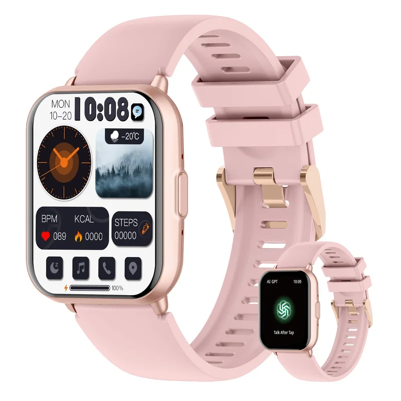 PEJE Smartwatch, RelóGio Smartwatch Com Ai, Ai Gpt, à Prova D'áGua 1 ATM, Relogio Feminino E Masculino, Com 100+ Modo Esportivo E Recebimento De NotificaçõEs,CompatíVel Com Android Ios(Rosa)