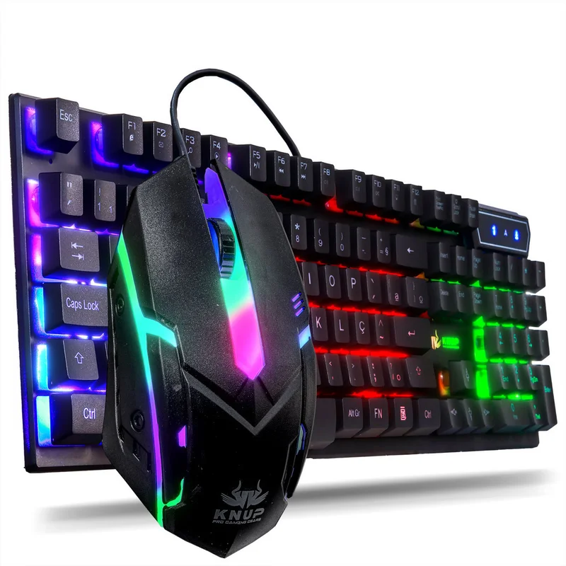 Kit Gamer Teclado Semi Mecânico + Mouse 2400dpi Usb Rgb Iluminado Jogos Pc