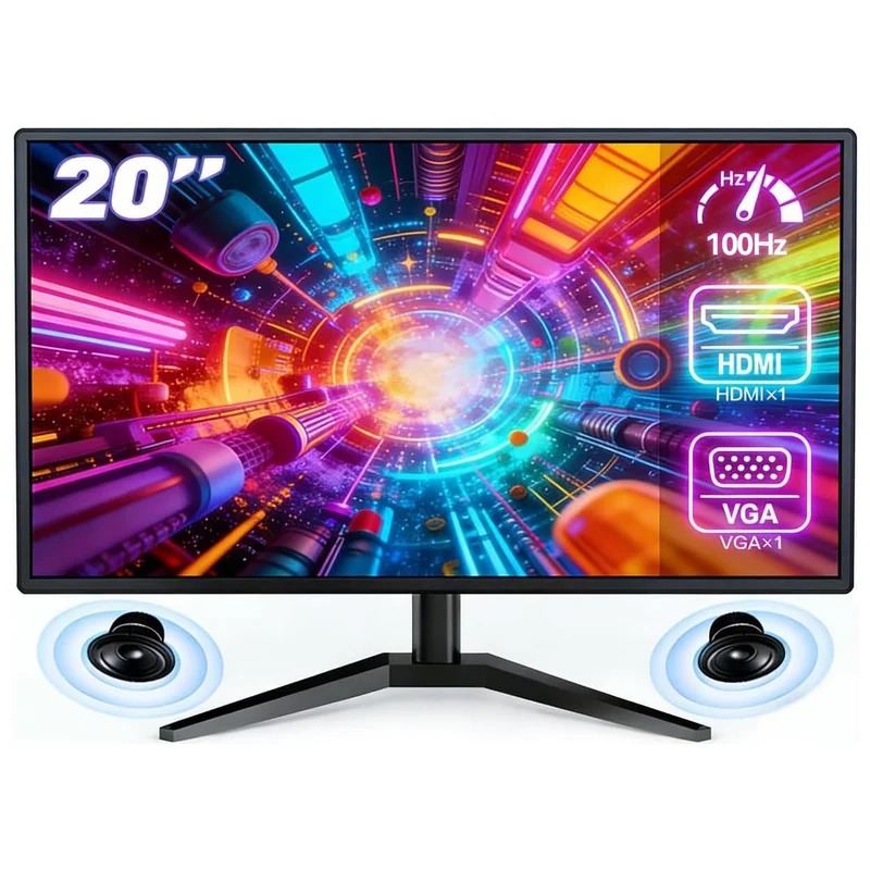 Monitor Gamer LCD 20 Polegadas pc,1600x900 HD,Alto-falantes Integrados,100Hz,Tempo de Resposta 1ms,250cd/m²,72% NTSC,1000:1,HDMI/VGA/AUIDO/DC,Bivolt