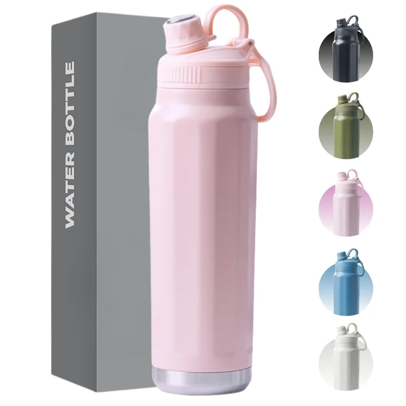 Garrafa Térmica de Aço Inox 800ml - Tampa com Alça - Sistema de Parede Dupla Isolada à Vácuo - Ideal para Academia/Trabalho/Faculdade (Rosa)