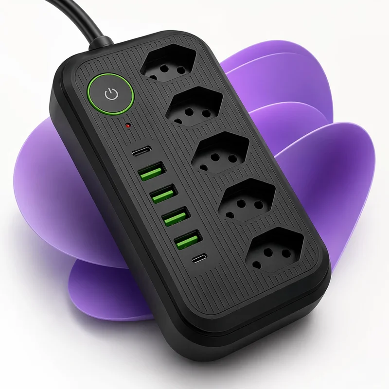 Filtro de Linha 2500W DPS 5 Tomadas 6 USB USB-C Bivolt Proteção - Preto