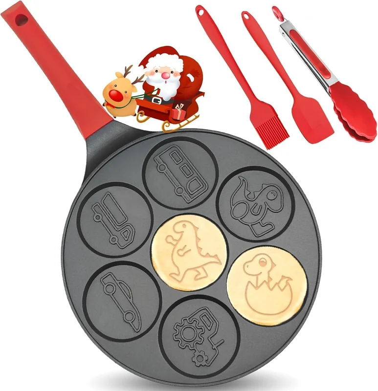 Panquequeira Antiaderente, Panela para Panquecas com 7 Moldes Animais Fofos, Frigideira Antiaderente 7 Xícaras, 46 cm x 26.8 cm x 6 cm