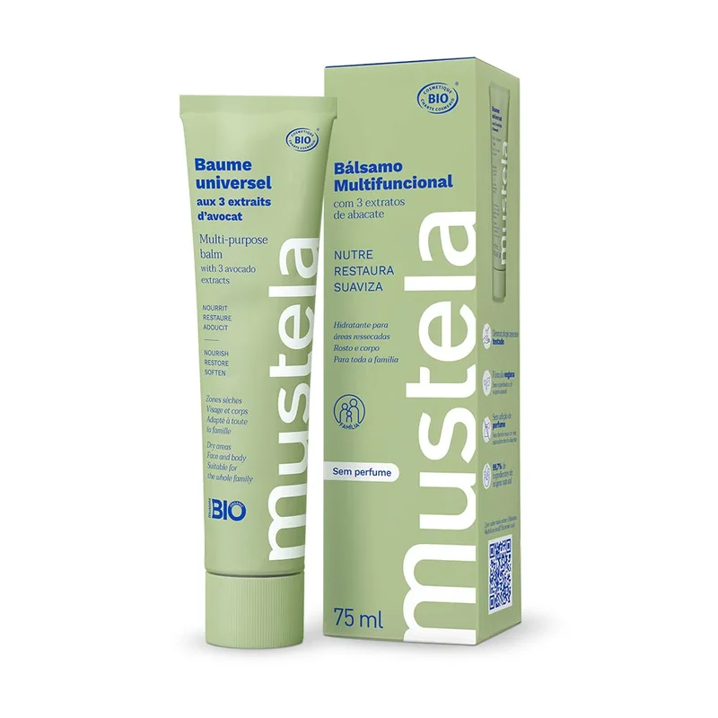 Mustela Bálsamo Multifuncional 75ml - Hidratante para áreas ressecadas do corpo com 3 extratos de Abacate, com 99,7% de ingredientes de origem natural - Para Bebês, Crianças e toda a Família