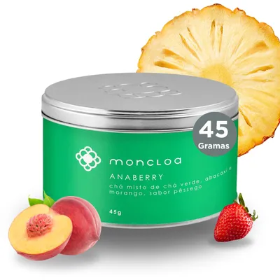 Chá Verde Premium Moncloa Anaberry Lata 45g | Folhas Soltas com Pêssego, Abacaxi e Morango | Rico em Antioxidantes | Delicioso Quente ou Gelado | Chá Gourmet para Presentear