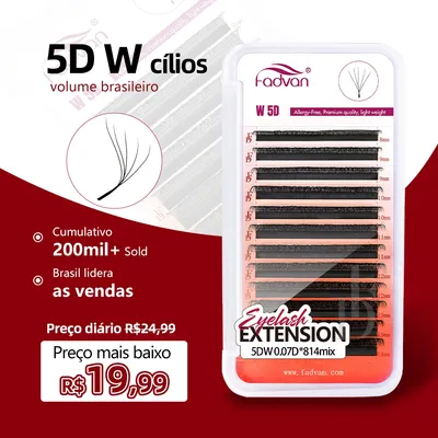 Fadvan 5D W Extensões De Cílios Em Forma De 0.07 C/D Faux Mink Natural Pestanas Profissionais Suaves