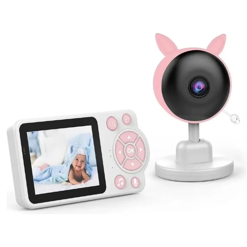 Babá Eletrônica Sem Fio Portátil com Monitor, Visão Noturna e Áudio de Segurança, Cor Rosa