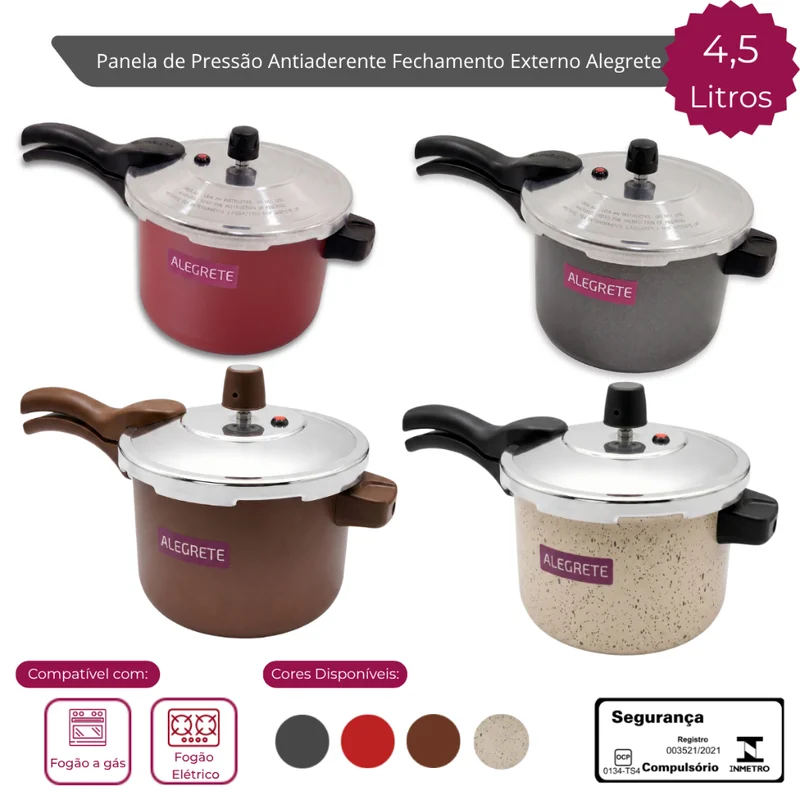 Panela Pressão 4,5 Litros Fechamento Externo Antiaderente
