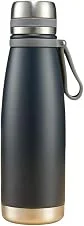 Garrafa Térmica de 1 Litro com Tampa de Rosca, Alça Emborrachada e Interior em Aço Inox 304 – Perfeita para Academia, Escola e Atividades do Dia a Dia (Preto)