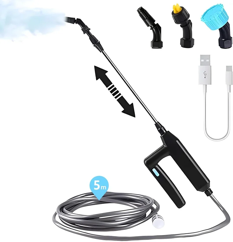 OBEST Pulverizador elétrico para jardim, pulverizador portátil recarregável com mangueira de 5 m, para gramados, lavagem de carros, limpeza doméstica e banho de animais de estimação