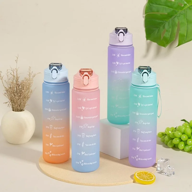 Garrafa de Água 900ml Com Canudo Squeeze Fitness Colorida Com Frases