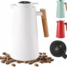 Garrafa Térmica 1 Litro com Termômetro Digital LED, Parede Dupla, Antivazamento, Mantém Quente e Frio, Ideal para Café e Chá (Branco)