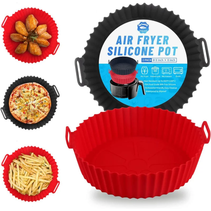 1/2/3 Forma De Silicone Para Air Fryer Forno Microondas Fritadeira Assadeira – Reutilizável Antiaderente Flexível