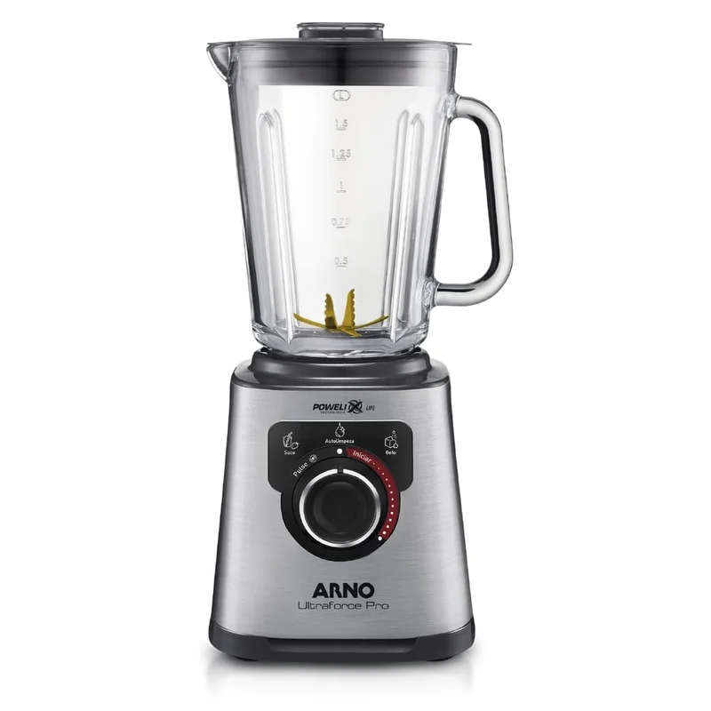 Liquidificador Arno Ultraforce Pro 1100W LN93, com App de Receitas, 6 Lâminas Powelix Life, Jarra de Vidro 2L, Resistente a Choque Térmico e Corpo Inox, Tecnologia Limpa Fácil, 220V