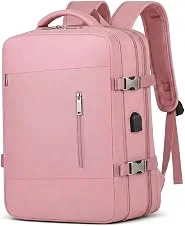 Mochila Notebook 17 Pol Expansível USB Dia a Dia Viagem Impermeável Rosa