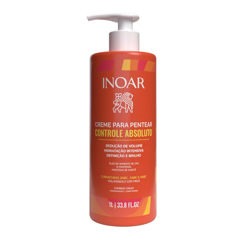 Inoar Creme para Pentear Controle Absoluto – Hidratação Intensa e Definição, Óleo de Semente de Uva, D-Pantenol e Manteiga de Karitê, Para Cabelos Cacheados e Crespos, 1L