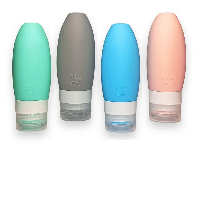 Kit Viagem 4 Frascos de Silicone, Porta Shampoo Viagem 90ml, Dispenser de Silicone, Pote para Shampoo, Condicionador, Máscara, Creme, Loção Corporal, Sabonete Líquido, AVIBES