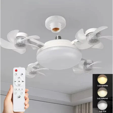 Ventilador de Teto com Lustre LED Silencioso com Controle Remoto 4 Mini Hélices Integradas Bivolt