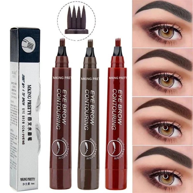 Lápis De Sobrancelha De 4 Pontos , Caneta Líquida De Tatuagem De Maquiagem À Prova D'água , Delineador Cosmético