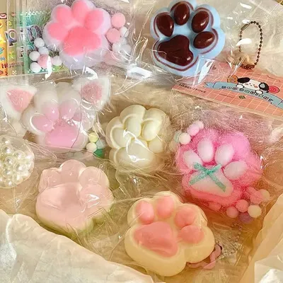 KIT COM 2 Squishy De Aperto De Pata De Gato Pintinho Soft Squeeze Com Bola para Alívio De Estresees