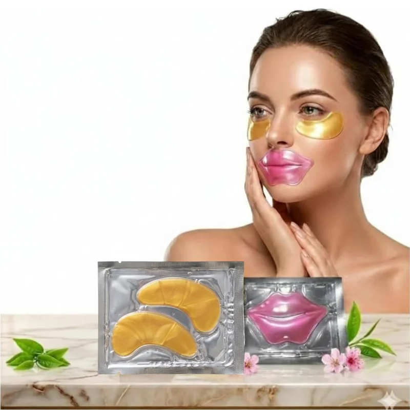 Kit Máscara para os Olhos de Colágeno Dourada Anti-envelhecimento Hidratante Anti Rugas Rosa Máscara Labial Hidratante Conjuntos de Cuidados com a Pele Premium