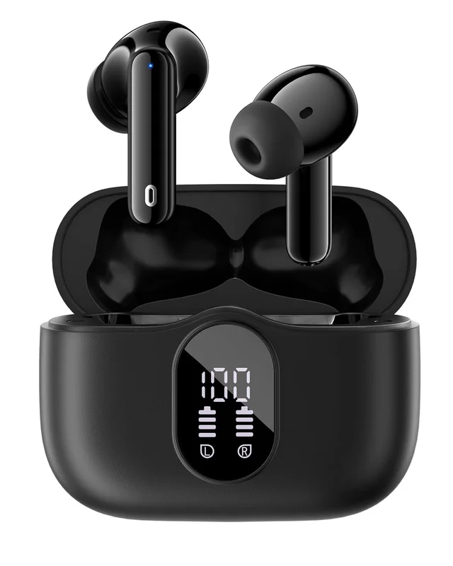StageSound Fone de Ouvido Hero6 Plus TWS Bluetooth 5.4 Intra-Auricular com Cancelamento de Ruído Ativo ANC, Driver 13mm, 50H de Bateria, 4 Microfones ENC, IP54 à Prova d'Água, Estojo Display LED,Preto