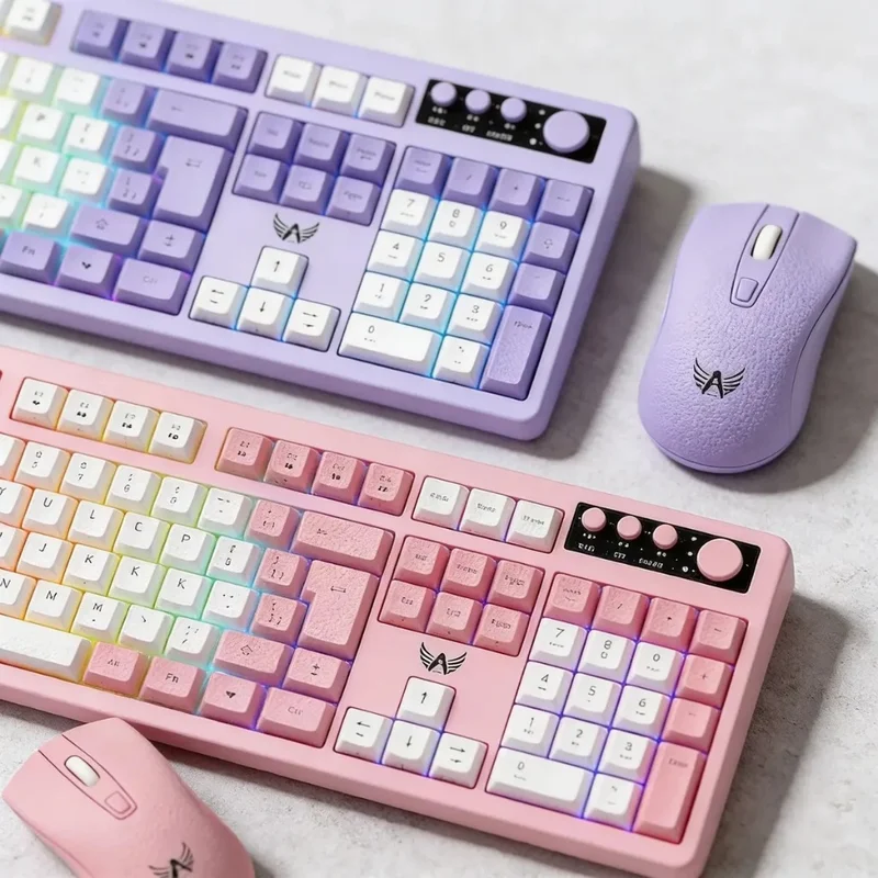 Kit Teclado + Mouse USB Sem Fio Semi-Mecânico LED e Mouse 1200 DPI Feminino RGB Setup Gamer AL-9511