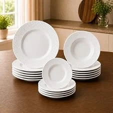 Aparelho de Jantar 12 Peças 4 Rasos, 4 Fundos, 4 Sobremesa Serve 4 Pessoas