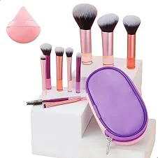 Kit 10 Pincéis Maquiagem Premium Cerdas Macias com Esponja e Estojo