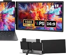 Monitor Portatil, Extensor de Tela Portátil, Monitor Duplo Portátil para Notebook 14", Dual Screen Expansor de Telas com Design 250°, Tela IPS FHD 1080p 60Hz