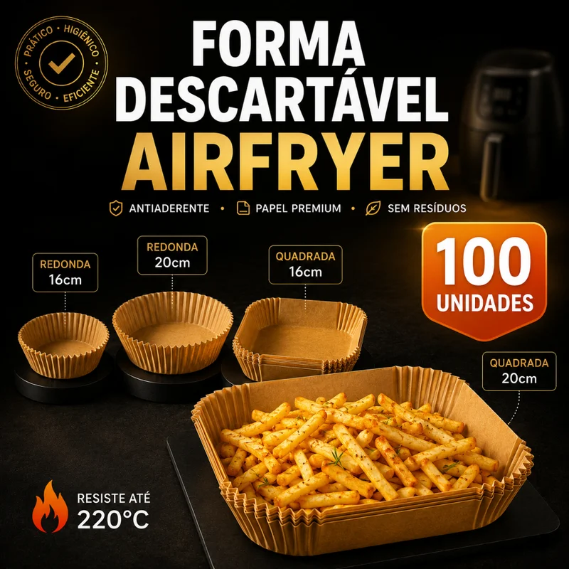 Forma Airfryer Descartável Papel Antiaderente Redonda Quadrada 50 100 200 250 Unidades