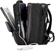 Mochila Couro Reforçada Executiva Grande Mochila para Notebook Trabalho Viagem Escola com Cabo de Aço Impermeável (Preta-Viagem)