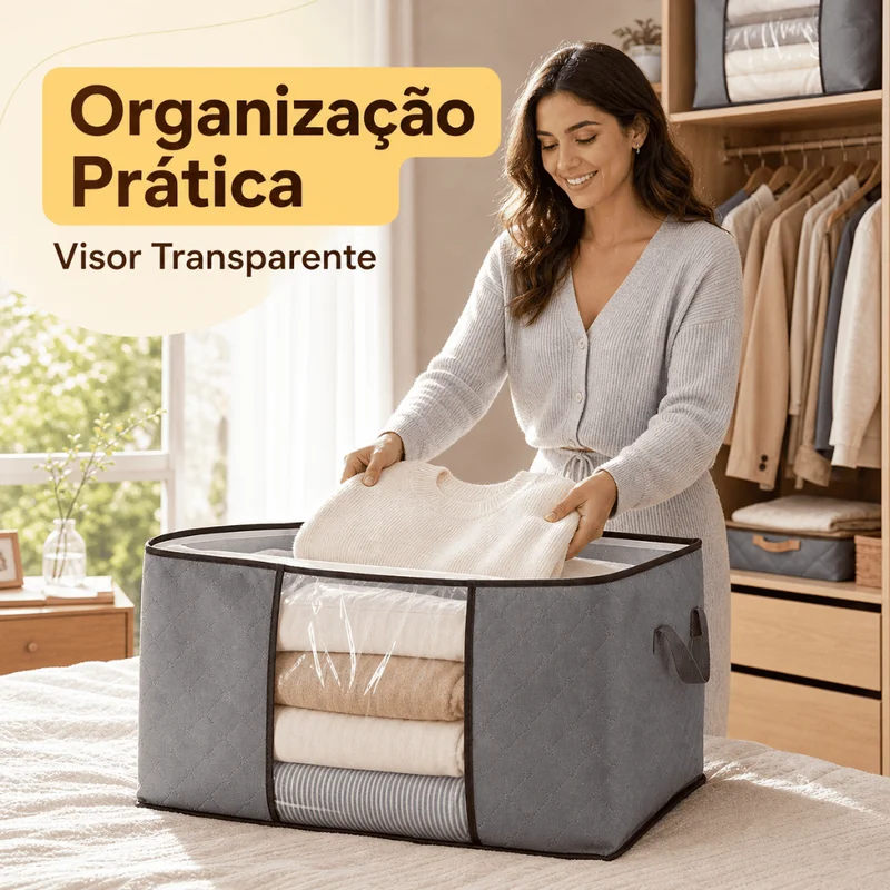 Caixa Saco Organizador Cobertor Casaco Guarda Roupa Ecológico Anti-Poeira Umidade Insetos Multiuso