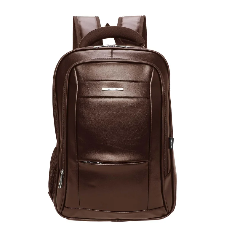 SANTINO Mochila de Couro Masculina para Notebook Bolsa de Escritório Resistente Mochila Executiva Grande Capacidade Viagem Trabalho Negócios Compartimentos Organizados Alças Acolchoadas