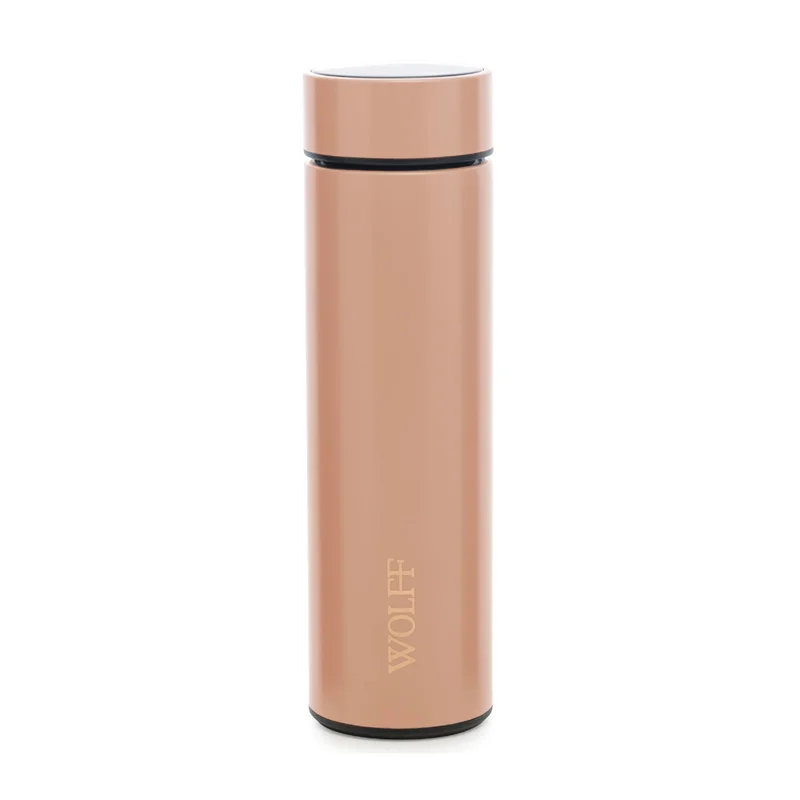 WOLFF - Garrafa Térmica de Aço Inox com Termômetro em Led 500ml Rosé - Conserva Bebidas Quentes e Frias