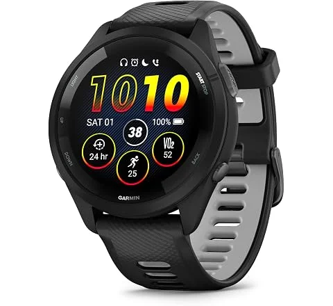 Garmin Relógio Forerunner 265 Music Preto com Cinza 46mm com Monitor Cardíaco de Pulso e GPS