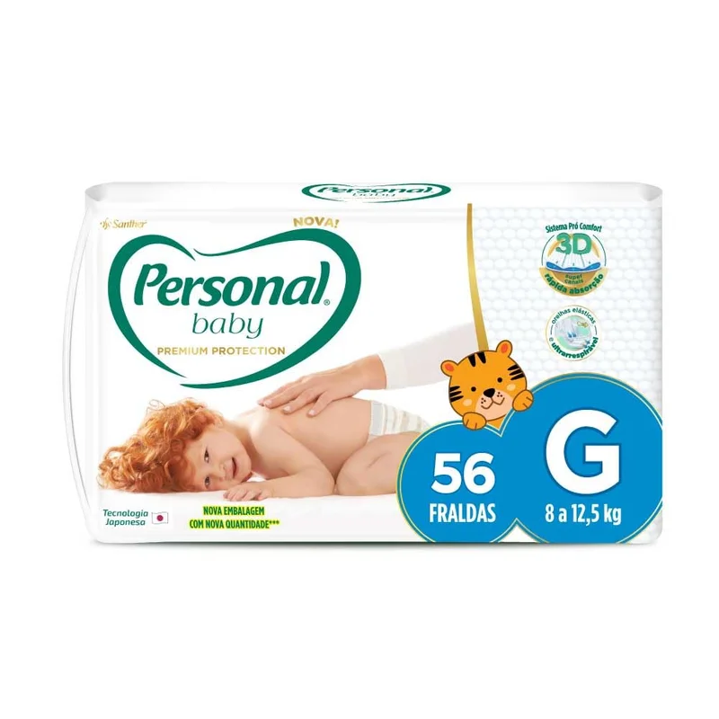 Personal Fralda Baby Premium Protection G, 56 Unidades