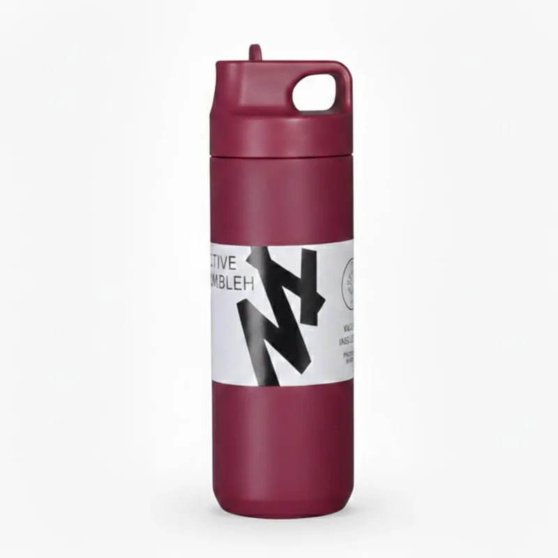 Garrafa Térmica Aço Inox 500ML Fitness Esportes Com Canudo e Parede Dupla (Vinho)