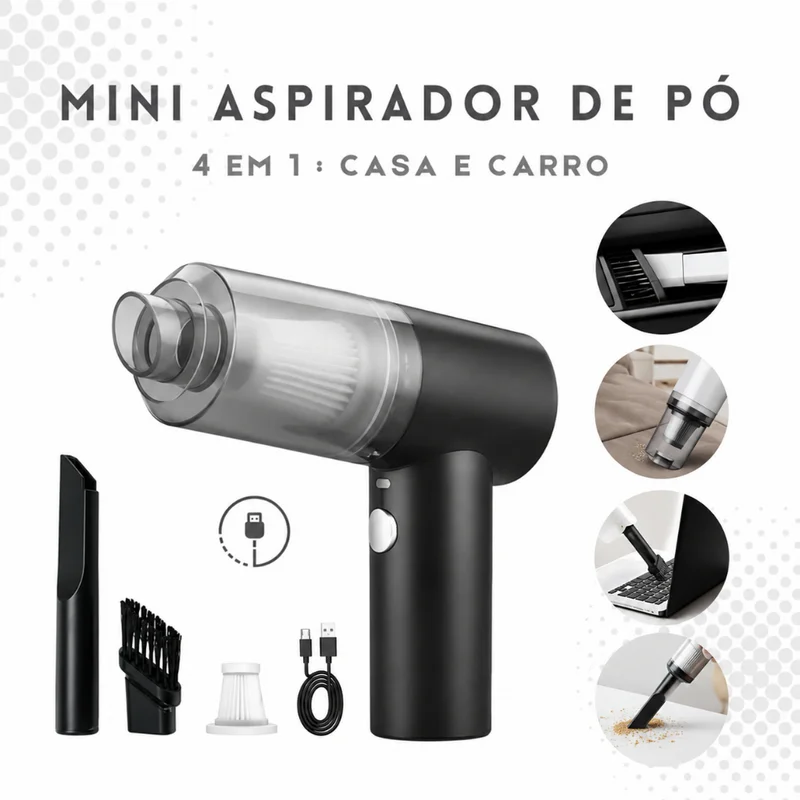Mini Aspirador de Pó 4 em 1 Sem Fio com Soprador Multifuncional Recarregável