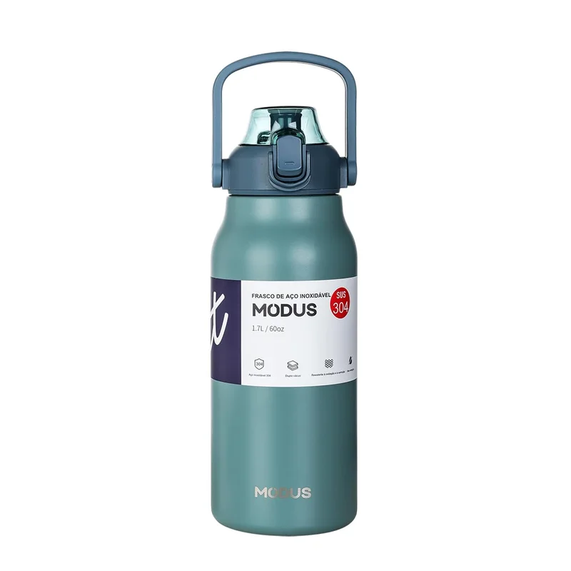 MODUS Garrafa Térmica De Grande Capacidade Inox Com Canudo 1700ML (Verde-Azulado)