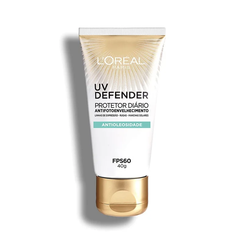 L'Oréal Paris UV Defender Antioleosidade FPS 60 Sem Cor Protetor Solar Facial Diário Antifotoenvelhecimento com Ácido Hialurônico Puro para Pele Oleosa 40g